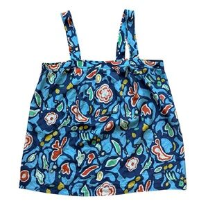 ELIOT Women's Floral 100% Silk Tank Top Blue Multicolor L Flowy Summer Casual